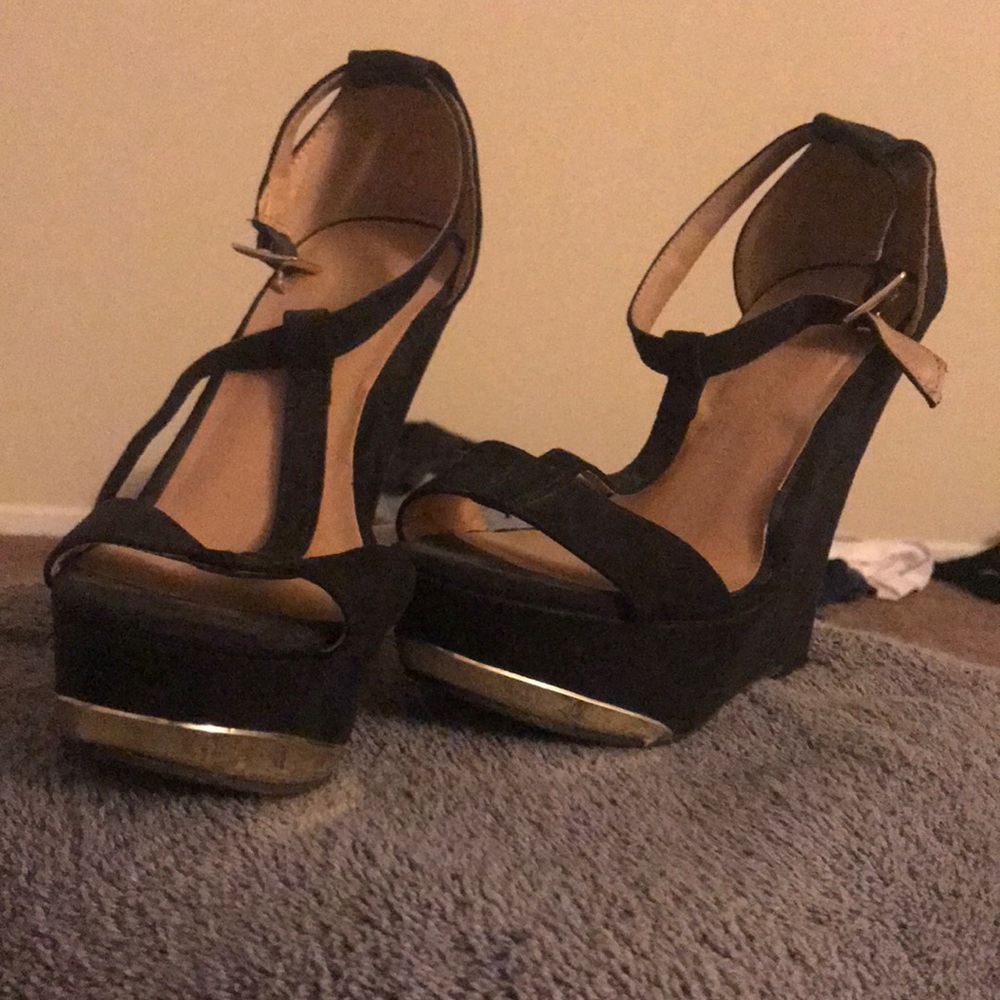 Black suede wedge